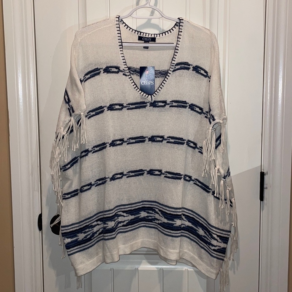 XL CHAPS DENIM CO WESTERN STYLE PONCHO V-NECK SWEATER Armholes RalphLaurenCo.NWT - Picture 16 of 16